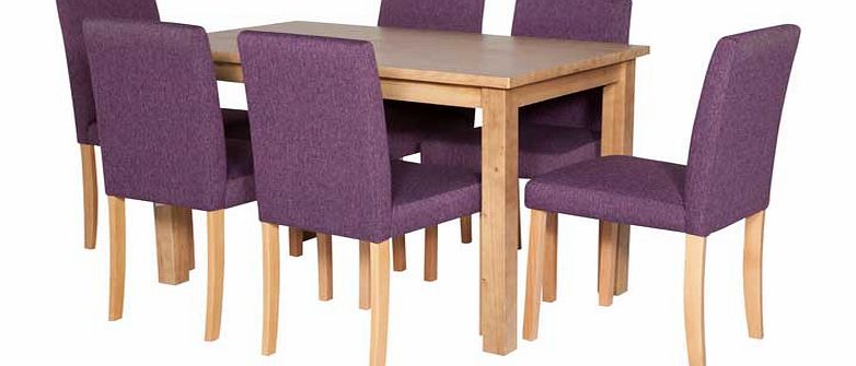 Wyoming Oak Stain Dining Table and 6 Purple Chairs