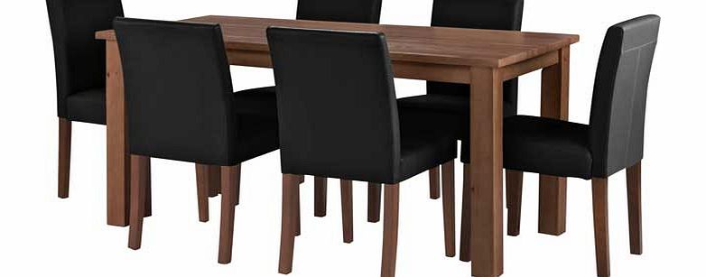 Wyoming Walnut Stain Dining Table and 6 Black