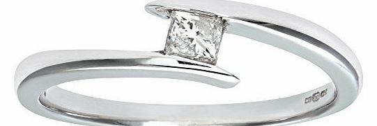 9ct White Gold Diamond Engagement Ring With Princess Cut Diamond Solitaire, Twist Ring, 0.28 carat Diamond Weight