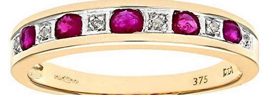Eternity Ring, 9ct Yellow Gold Diamond and Ruby Ring, Channel Set