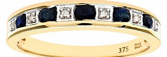Ariel Eternity Ring, 9ct Yellow Gold Diamond and Sapphire Ring, Channel Set