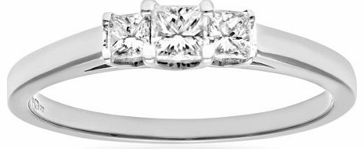 Platinum Trilogy Ring, J/SI Certified Diamonds, Princess Cut, 0.33ct