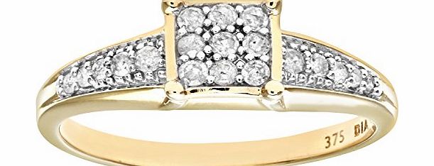 Ariel Womens Diamond Ring, 9 Carat Yellow Gold with Diamond Set Shoulders and Square Design