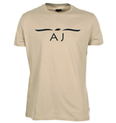 Beige T-Shirt with Navy Logo