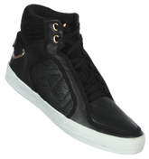 Black Leather and Suede Hi Trainers