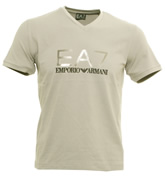 EA7 Grey V-Neck T-Shirt with Metal Logo