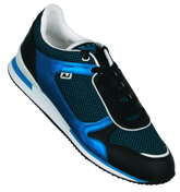 Electric Blue, Black and White Leather /