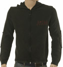 Faded Black Worn Effect Full Zip Hooded Sweatshirt