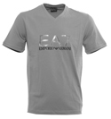 Grey V-Neck T-Shirt with Metal Logo