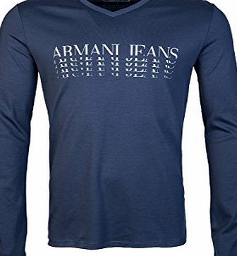 Armani Jeans 6X6T26 Cotton Long Sleeve V Neck Blue T-Shirt XL