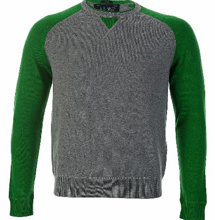 Armani Jeans Contrast Sleeves Jumper Green