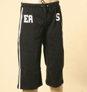 Mens Black 3/4 Length Jogging Pants with White Piping