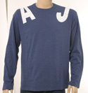 Armani Mens Blue Long Sleeve Round Neck Cotton T-Shirt