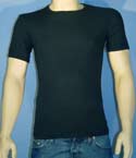 Mens Navy Ribbed Cotton T-Shirt With Logo on Back