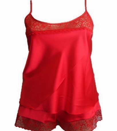 armona womens satin camisole and french knickers plus size 10 12 16 18 20 22 24 in red and black (16, red)