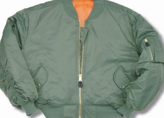 armyandoutdoors MA1 BOMBER JACKET WITH HEAVY BRASS ZIP (L, SAGE GREEN)