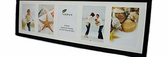 ARPAN  Multi Aperture Photo Picture Frame 3, 5 or 6 Aperture (5 Aperture Black)