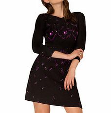 Art on Fashion Black and purple 3/4 sleeve mini dress