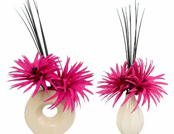 Two Matching Phoenix Hot Pink Silk Artificial Flower Arrangements in Vases