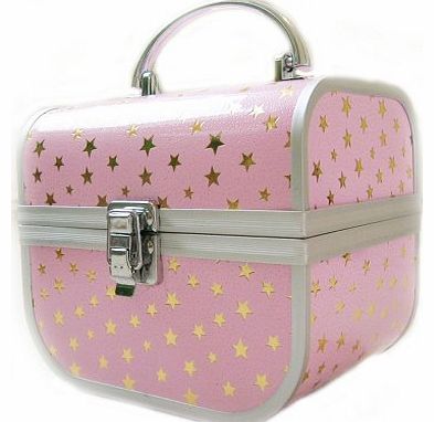 Milan Cosmetic/Jewellery Beauty Case Gold with Pink Stars