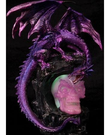 Ascension777 NEM52A Purple Fire Dragon Figurine Lamp with LED Skull 33cm