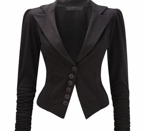 asfashion online New Ladies Ruched Long Sleeve Button Up Ponte Blazer Womens Coat Top Black 10