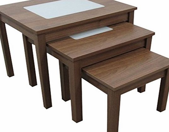 Ashcraft Furniture 3-Piece Nest of Tables with Milky Glass, 42 x 47 x 39 cm, Walnut