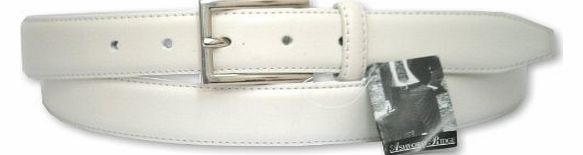 Mens Leather Suit / Trouser Belt, Styled on Belts by Paul Smith - 1.25/30mm - Unboxed - White, Large # AR-5401