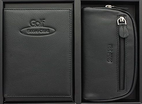 Ashlie Leather Golf Gift Set With Leather Scorecard Holder And Tee Peg Bag Black