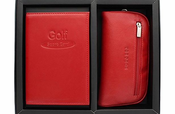 Golf Gift Set With Leather Scorecard Holder And Tee Peg Bag Poppy