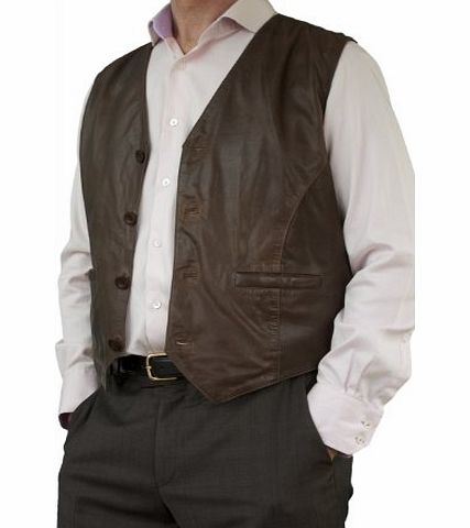 Ashwood Leather Ashwood Lightweight Leather Waistcoat - Mens (Brown, L, Chest 42``)
