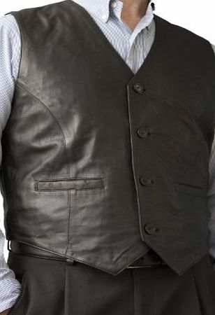 Ashwood Leather Ashwood Smart Soft Leather Waistcoat with back buckle belt (Black, pattern lining, Chest 42``)