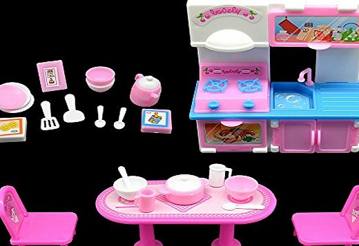 Asiv  20pcs Kitchen Set for Barbie Doll Furniture Accessories, Fashion Dinner Table Cupboard Sink Kitchenware Set House Toys Random Color