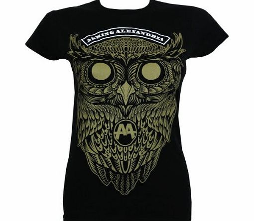 Asking Alexandria Womens Owl Banded Collar Short Sleeve T-Shirt, Black, Size 12 (Manufacturer Size:Large)