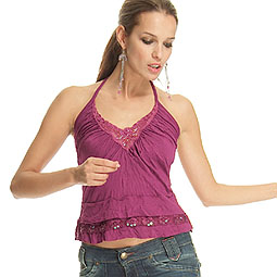 ASOS Crushed Lace Trim Halter Neck