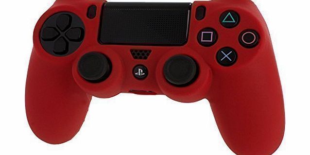 pro soft silicone skin grip protective cover for Sony PS4 controller rubber bumper case with ribbed handle grip [Playstation 4] (Red)