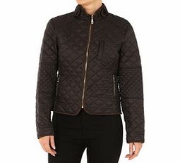 Assuili Dark brown quilted zip-up jacket