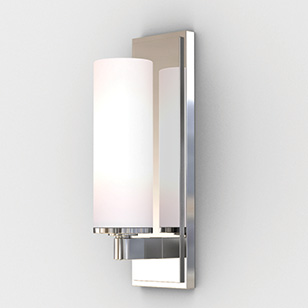 Astro Lighting Savio Modern Polished Chrome Bathroom Wall Light With A White Glass Shade