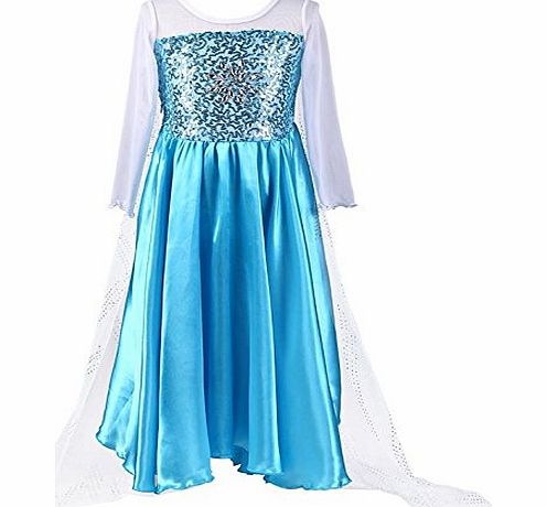  Disney Frozen Princess Elsa Inspired Dress up Costume Party Dress (Age 7-8 Elsa A)