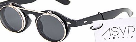 ASVP Shop Steampunk Goggles Glasses Round Sunglasses Emo Retro Vintage Flip Up Cyber A1