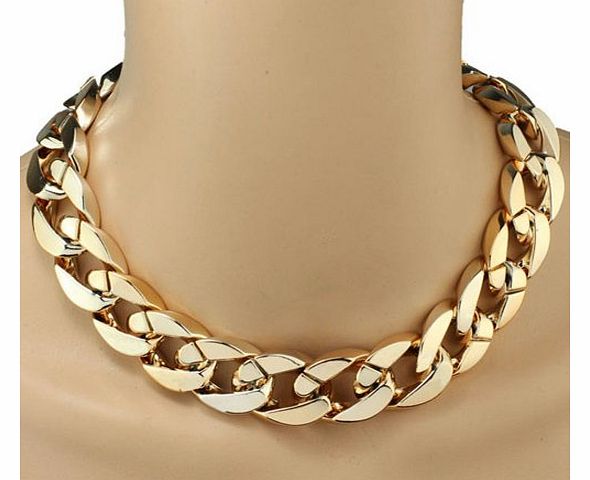 (TM) 1PC Shiny Link ID Celebrity Style Alloy Choker Necklace Chunky Chain (Gold)