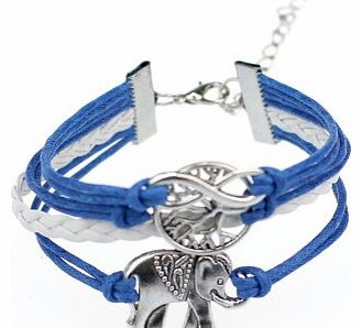 atdoshop (TM) Life Tree Love Infinity Handmade Knit Black Leather Charms Bracelet Blue