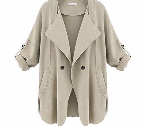 atdoshop (TM) New Women Loose Trench Double Long Sleeve Cardigan Coat Jacket Outwear (L, Khaki)