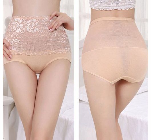 atdoshop Lady High Waist Sexy Lace Belly In Carry Buttock Briefs Underwear (Flesh)
