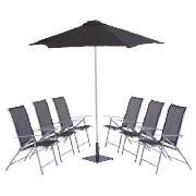 Athens 6 chairs and Parasol, Black