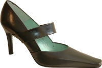 black leather high heeled shoe