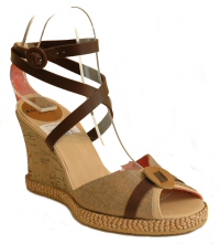 cream leather cork and fabric wedge