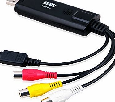 August VGB100 - External USB Video Capture Card - S Video / Composite to USB Transfer Cable - Grabber Lead For Windows 8 / 7 / Vista / XP