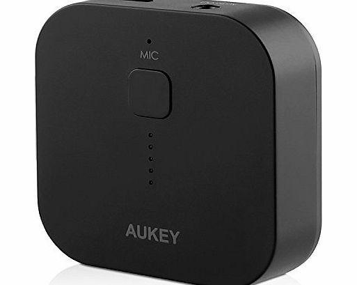 Aukey Portable Bluetooth 3.0 Audio Receiver Wireless Music Streaming Adapter Dongle with Hands Free Calling Built-in Mic and 3.5 mm Stereo Output for Car Music Sound System, Home Stereo, Compact Speak