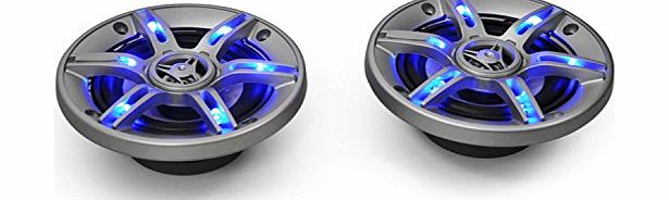 auna  CS-LED65 Car Audio Speakers (Blue LED Effect, 6.5`` Drivers amp; 800W Max) - Silver / Blue